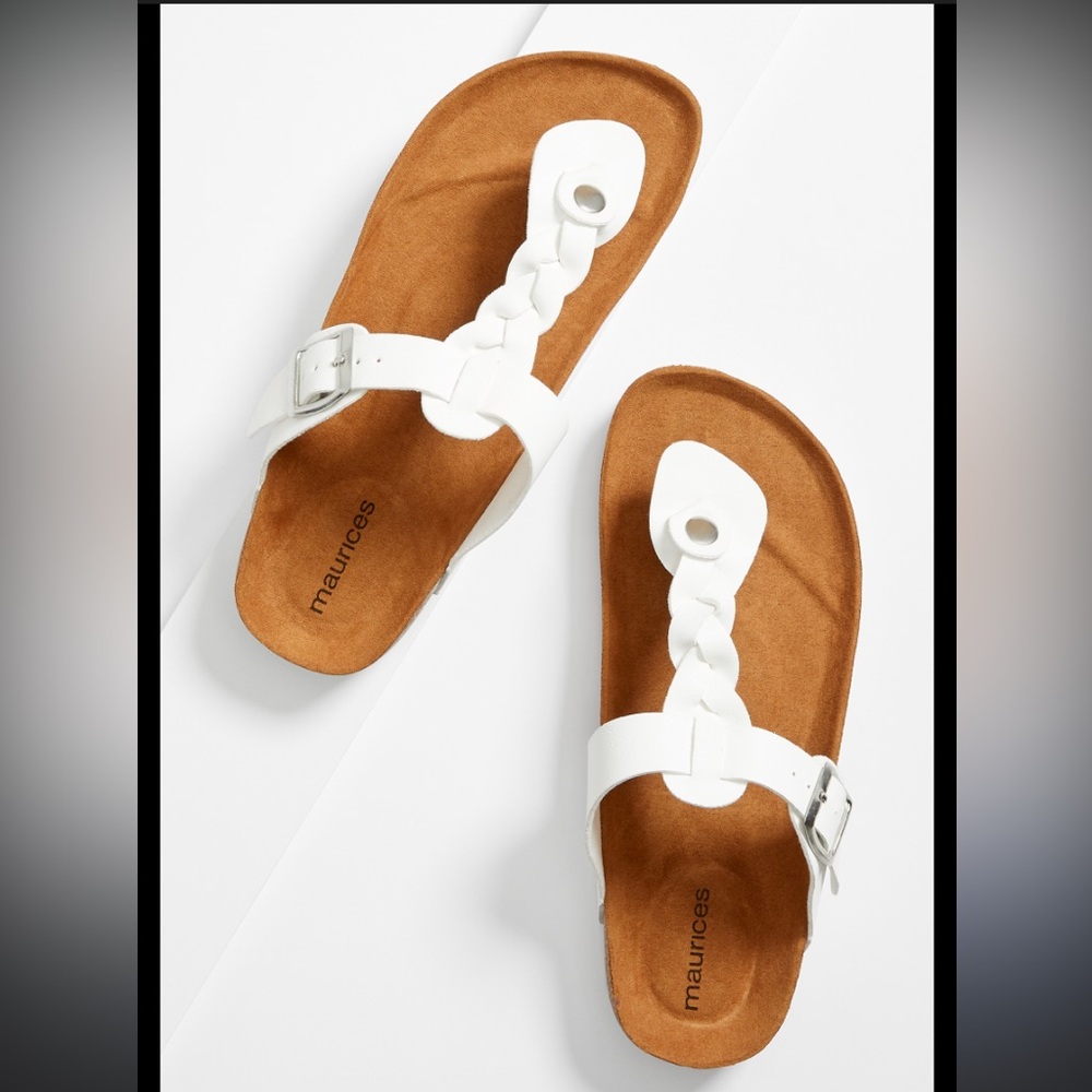 Maurices White Braided Sandals with Tan Footbed